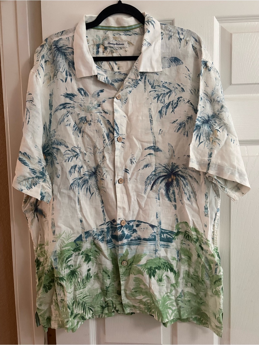 100% Linen Tommy Bahama short sleeve button up shirt tropical coastal men's XL